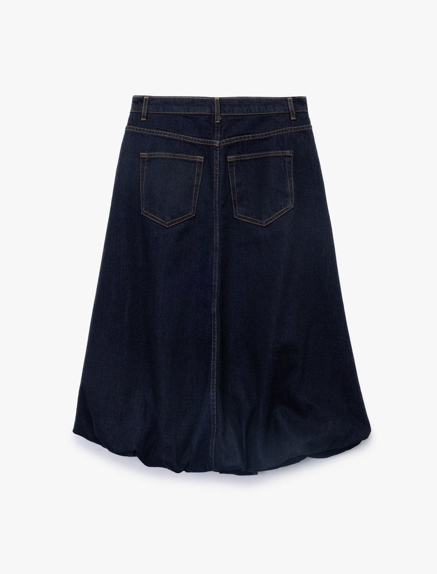   Pamuklu Cep Detaylı Midi Balon Denim Etek