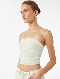 Slim Fit Drape Detaylı Crop Straplez Bluz
