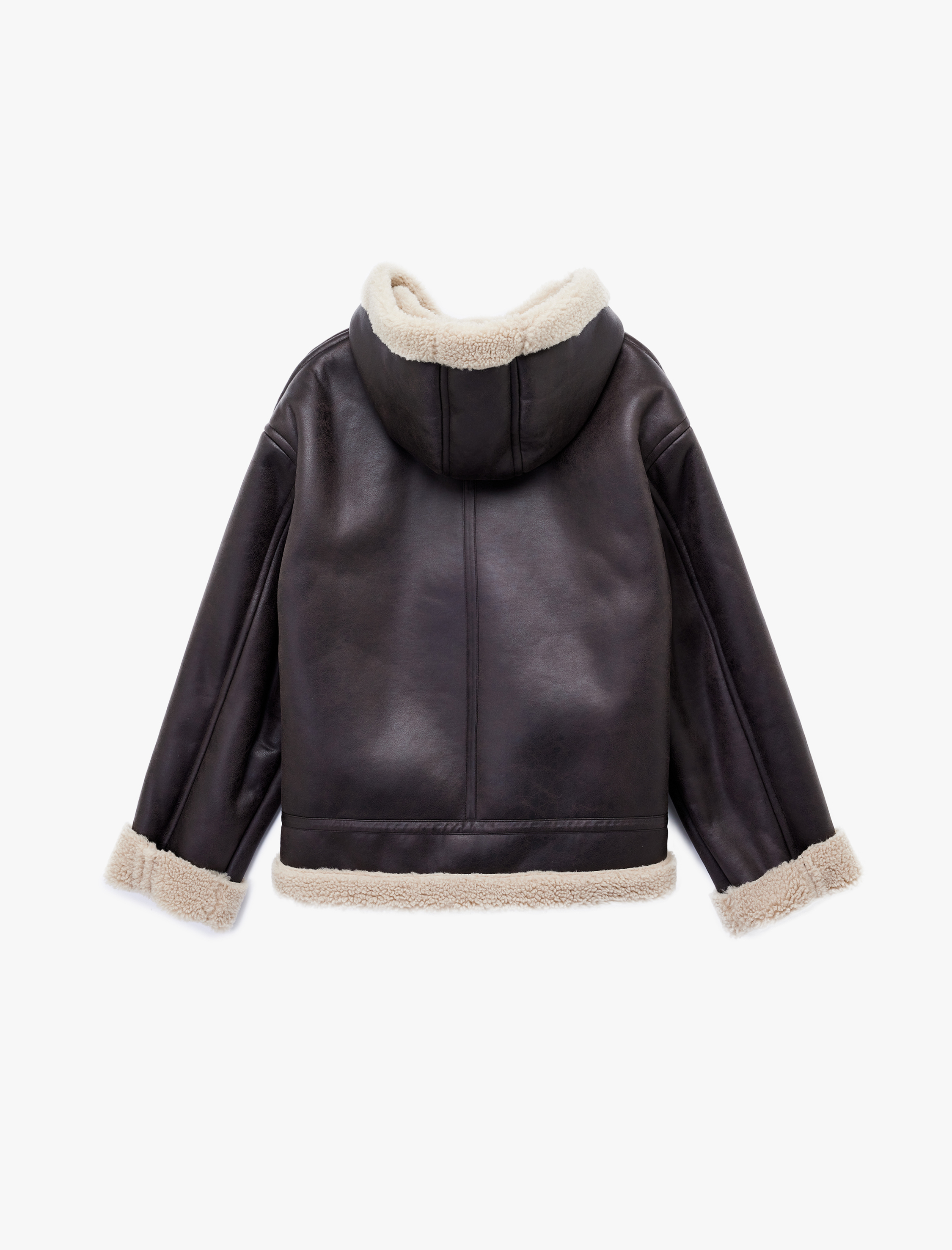   Kapüşonlu İçi Suni Kürklü Fermuarlı Cepli Suni Deri Ceket
