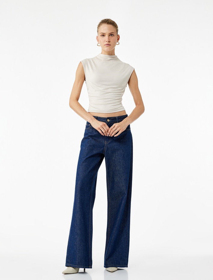  Viskon Kumaş Slim Fit Kolsuz Dik Yaka Bluz