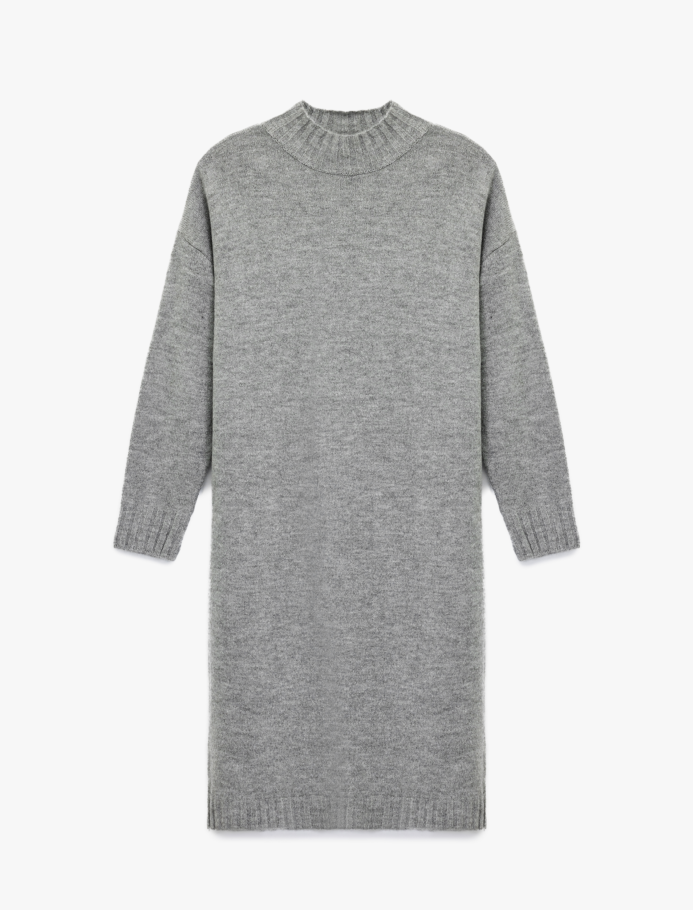   Dik Yaka Uzun Kollu Triko Midi Elbise