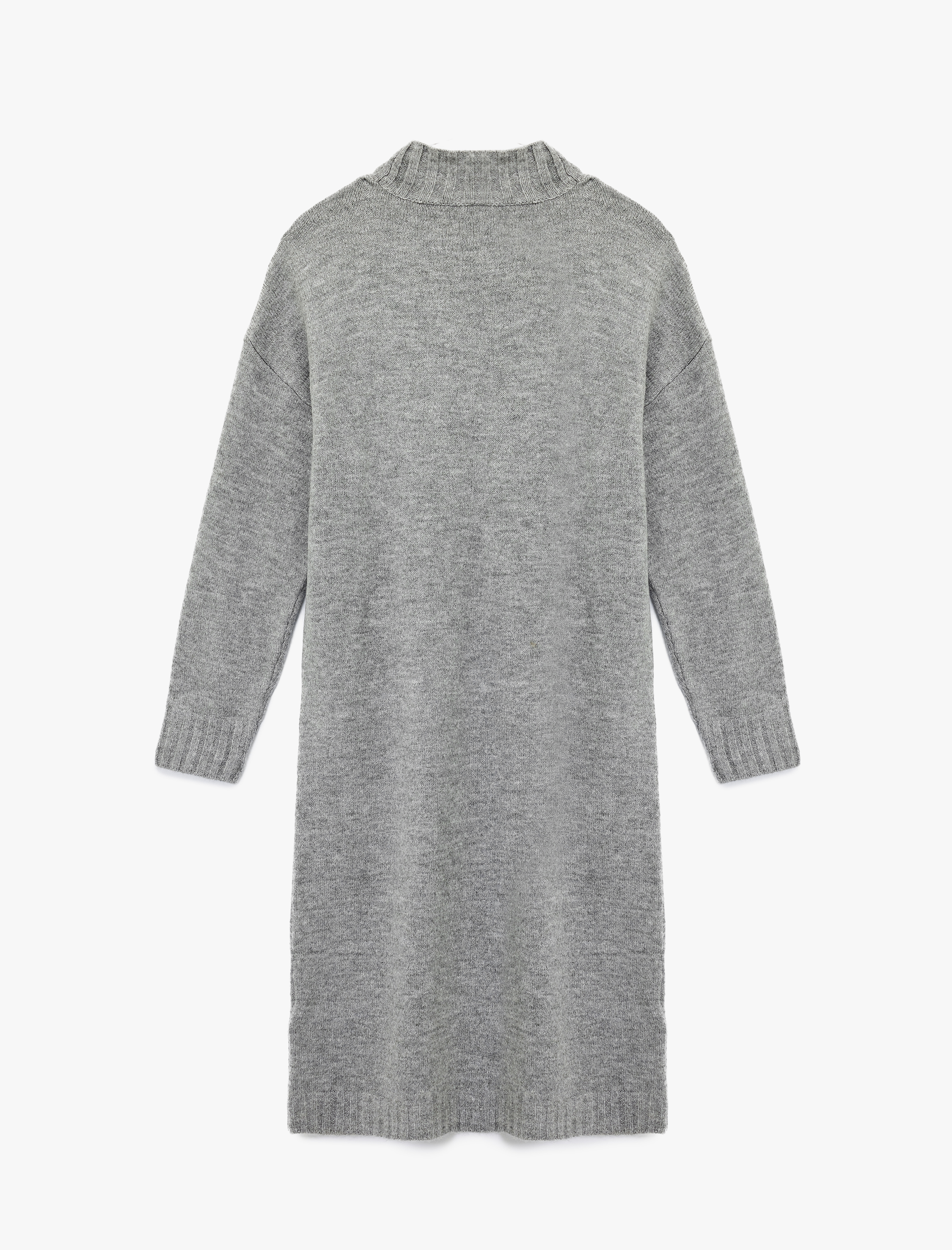   Dik Yaka Uzun Kollu Triko Midi Elbise