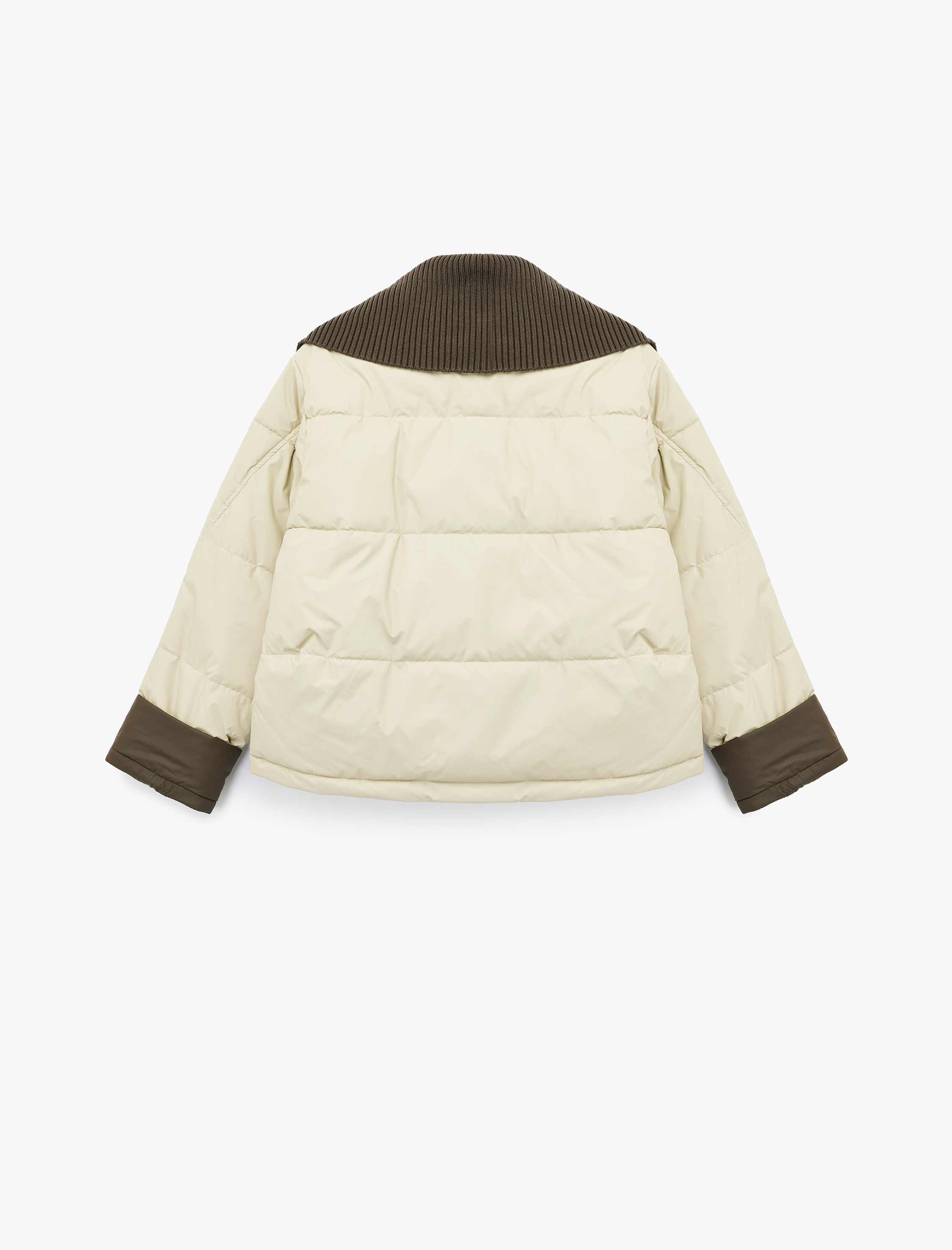   Yaka Detaylı Fermuarlı Cepli Oversize Kapitone Ceket