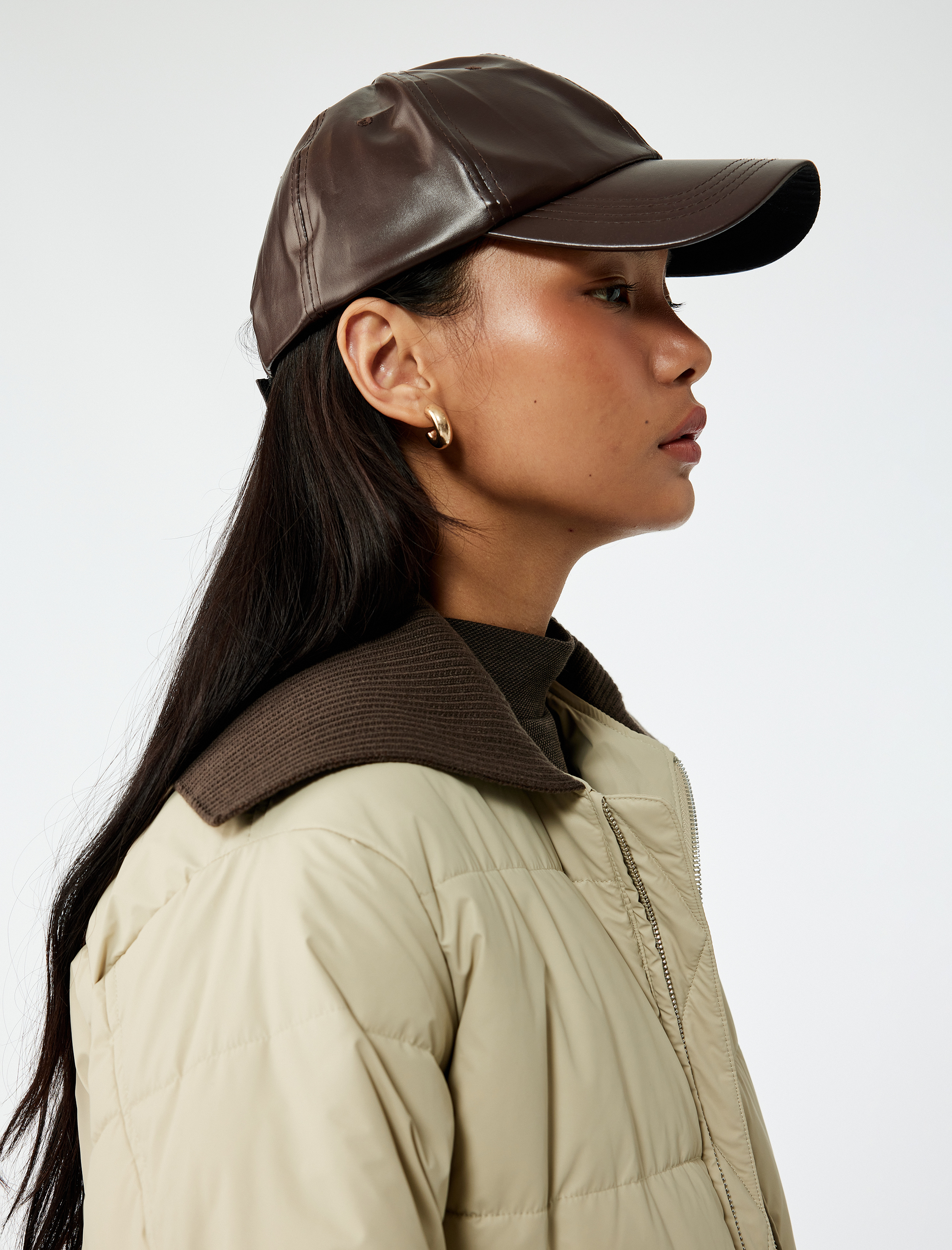   Yaka Detaylı Fermuarlı Cepli Oversize Kapitone Ceket