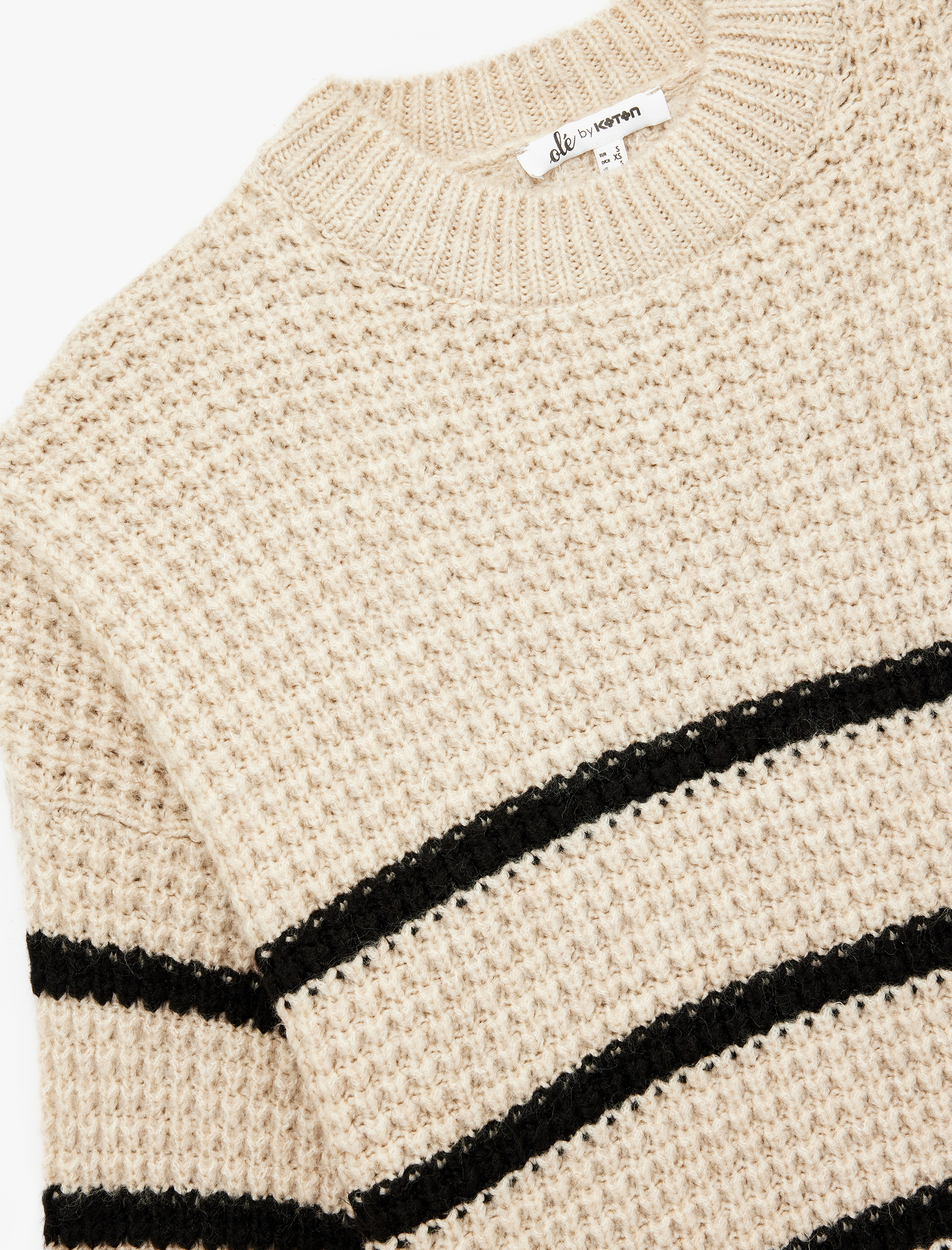   Şerit Desenli Bisiklet Yaka Uzun Kollu Triko Kazak