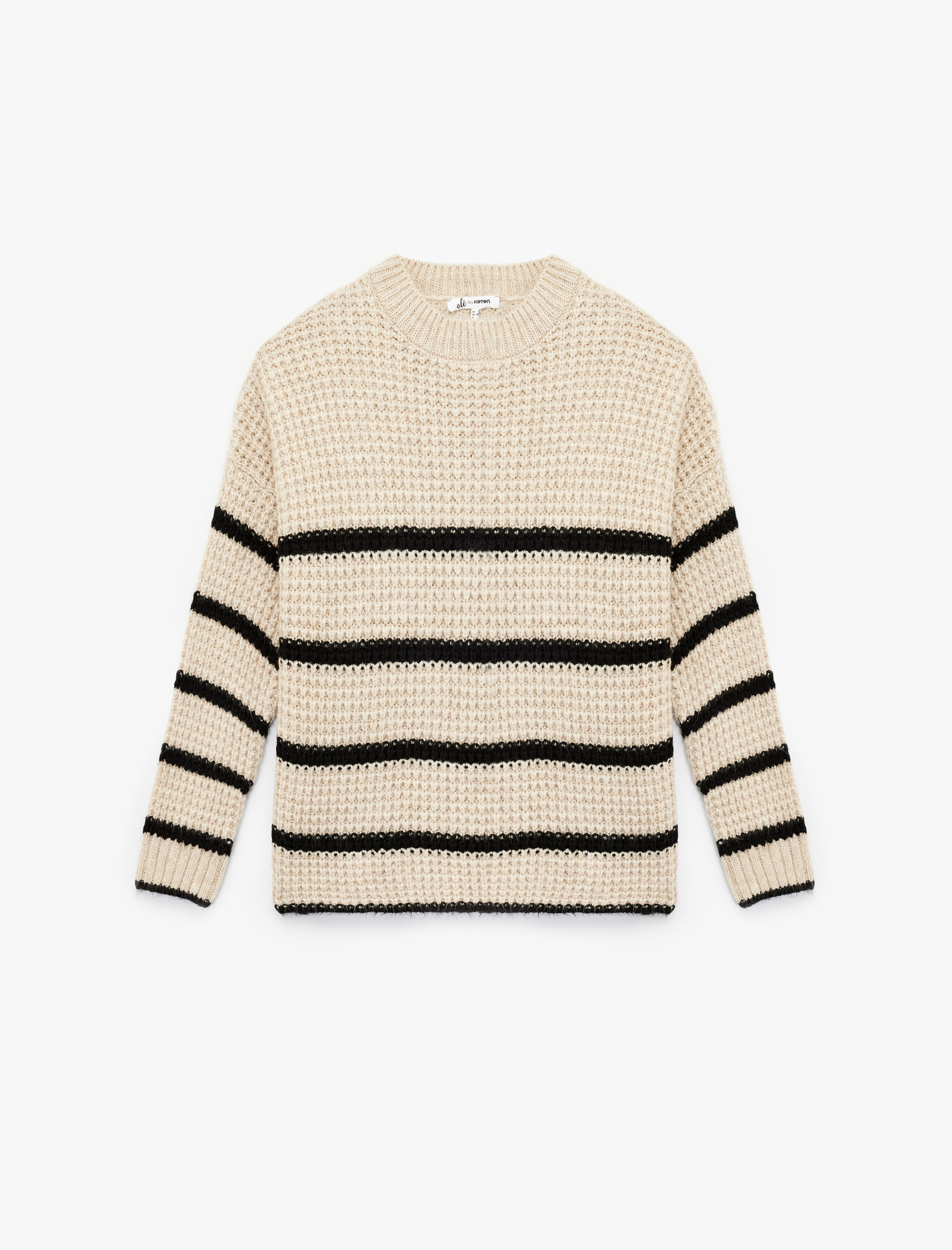   Şerit Desenli Bisiklet Yaka Uzun Kollu Triko Kazak