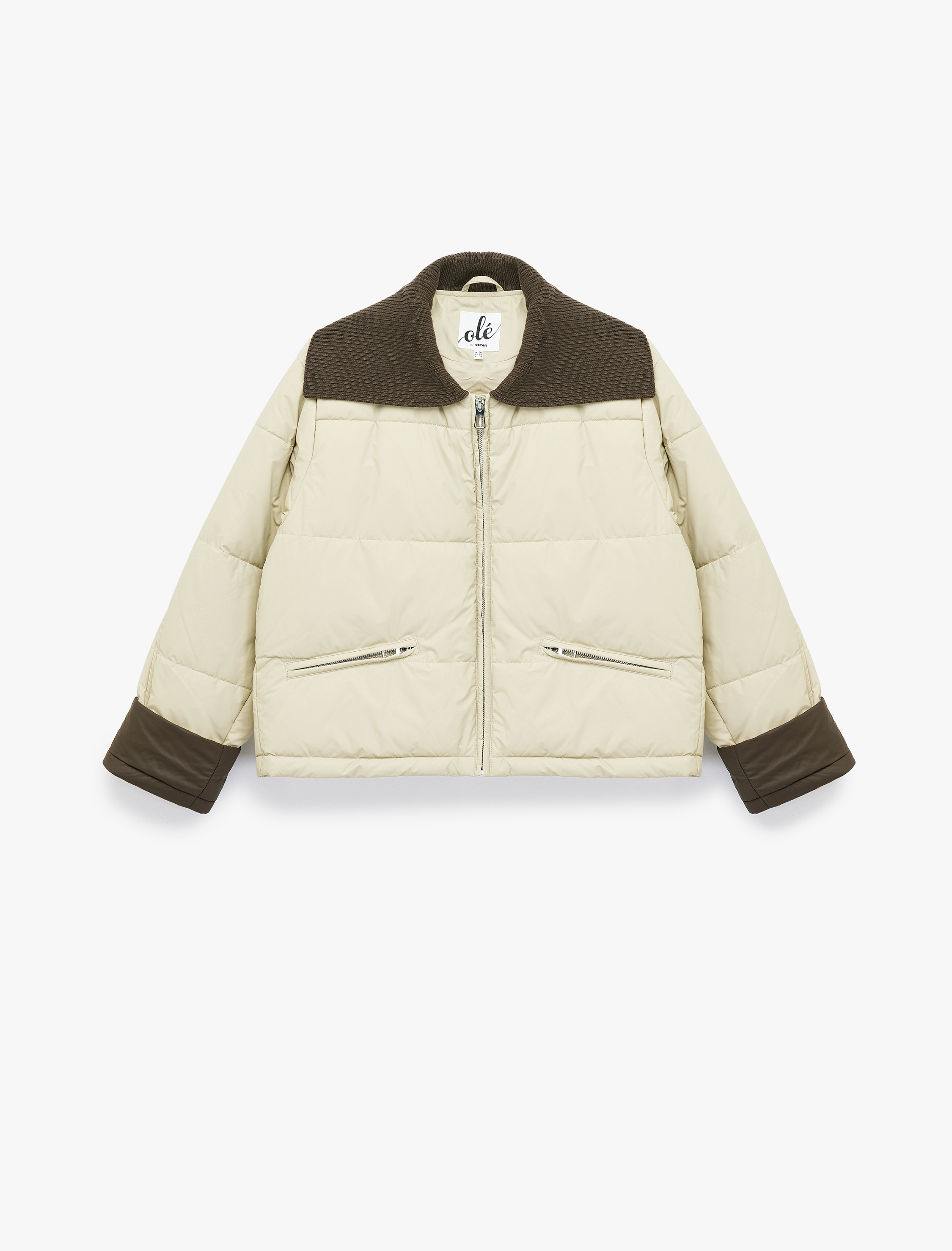   Yaka Detaylı Fermuarlı Cepli Oversize Kapitone Ceket