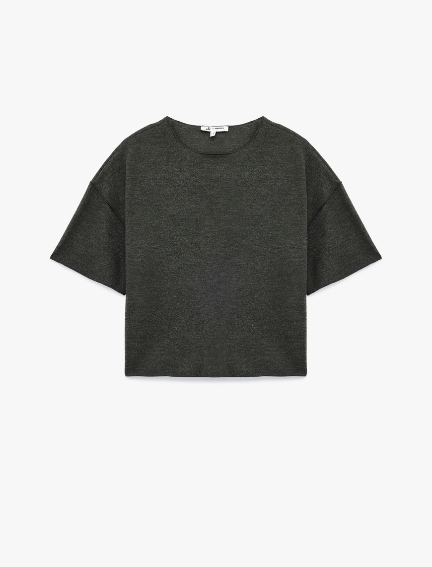   Kısa Kollu Bisiklet Yaka Basic Oversize Tişört