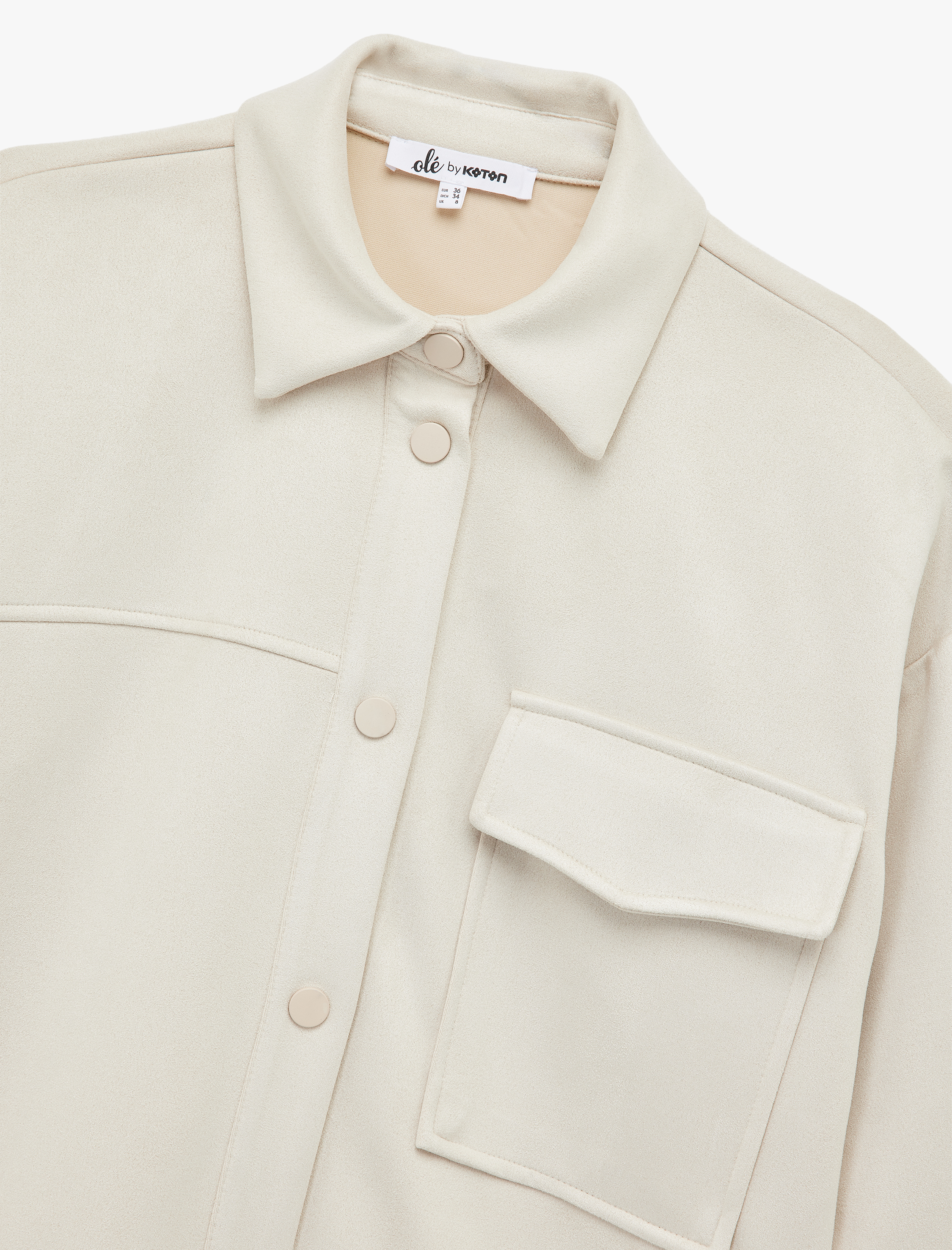   Klasik Yaka Cep Detaylı Oversize Düğmeli Süet Görünümlü Gömlek Ceket