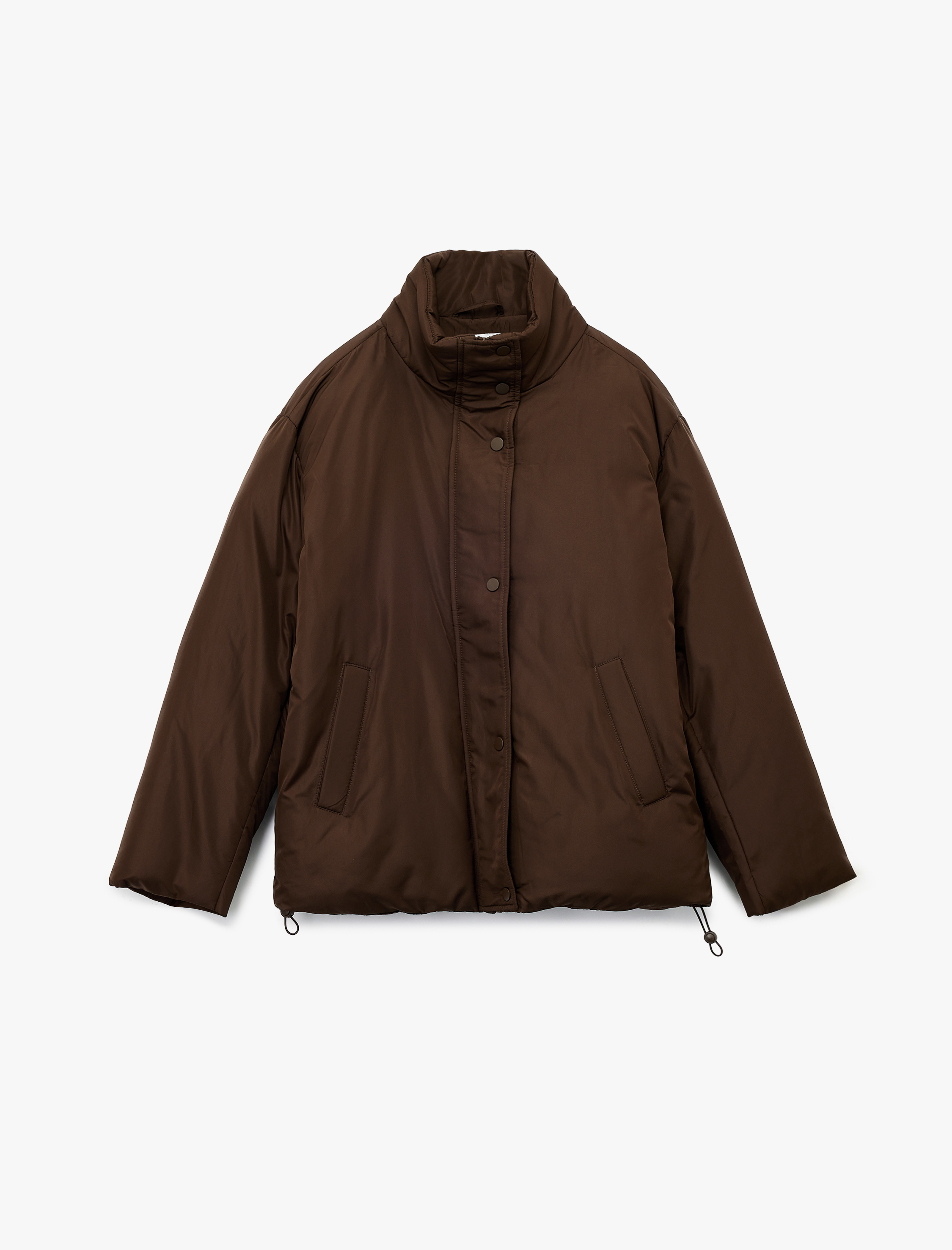   Dik Yaka Çıtçıt Düğmeli Cepli Uzun Kollu Rahat Kalıp Anorak Ceket