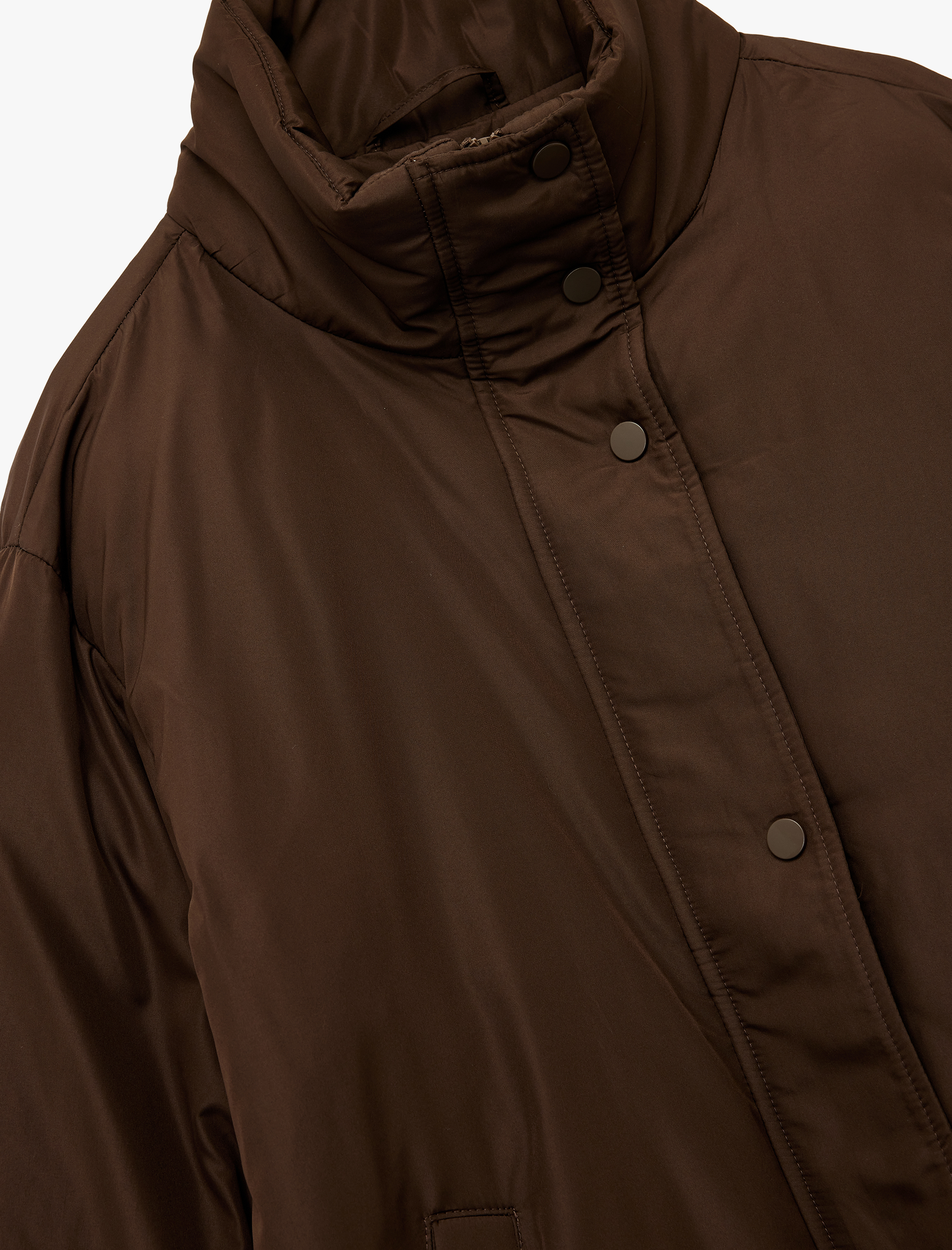   Dik Yaka Çıtçıt Düğmeli Cepli Uzun Kollu Rahat Kalıp Anorak Ceket