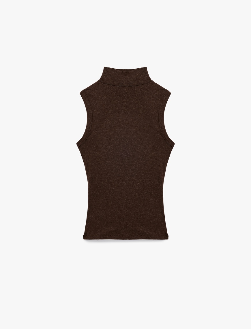   Koyun Yünü Karışımlı Slim Fit Dik Yaka Kolsuz Body