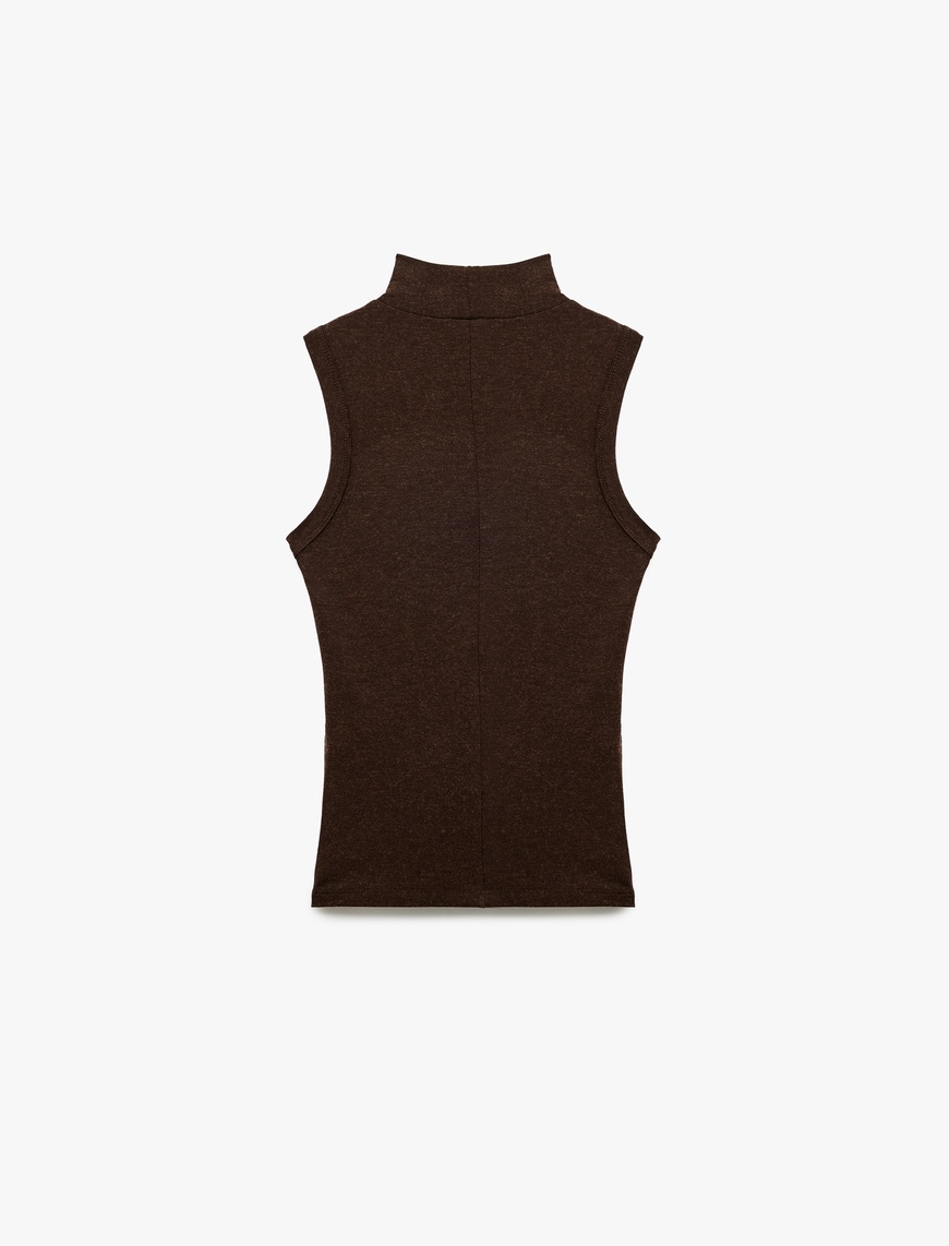   Koyun Yünü Karışımlı Slim Fit Dik Yaka Kolsuz Body