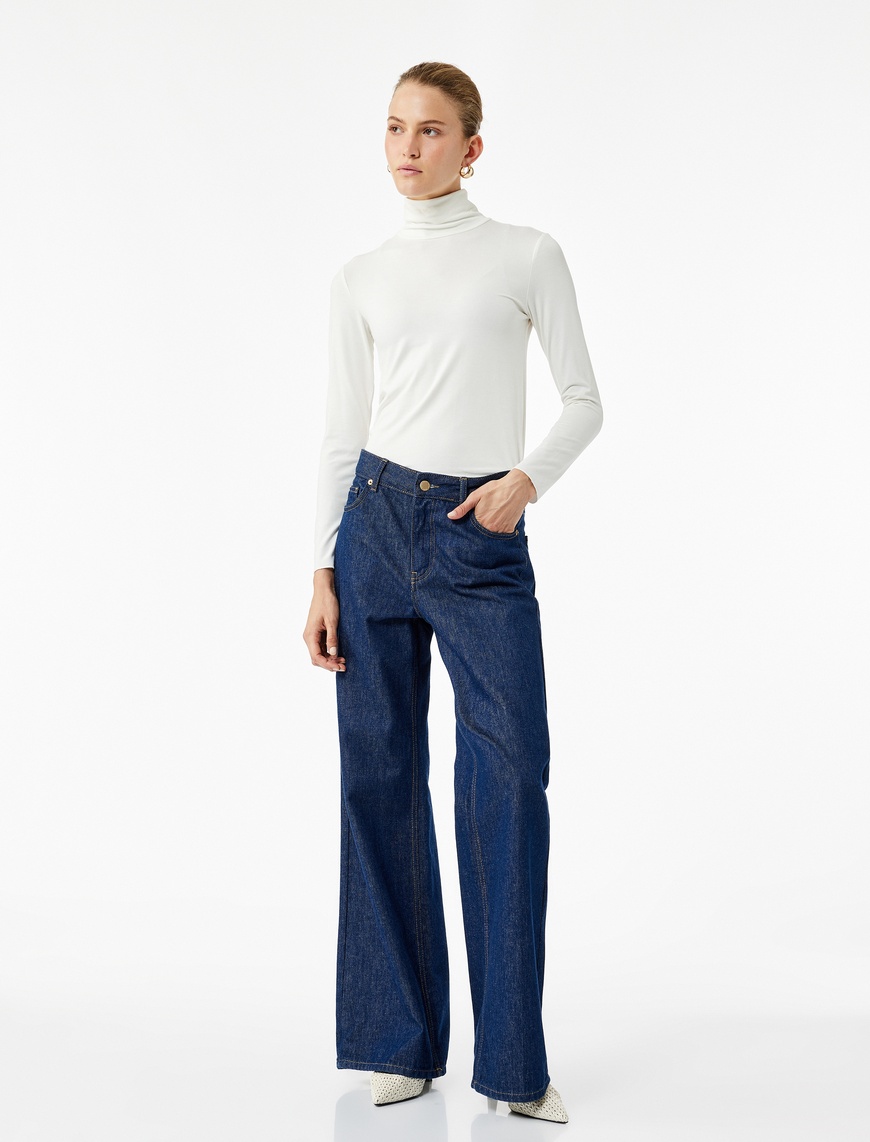   Slim Fit Viskon Kumaş Uzun Kollu Balıkçı Yaka Tişört