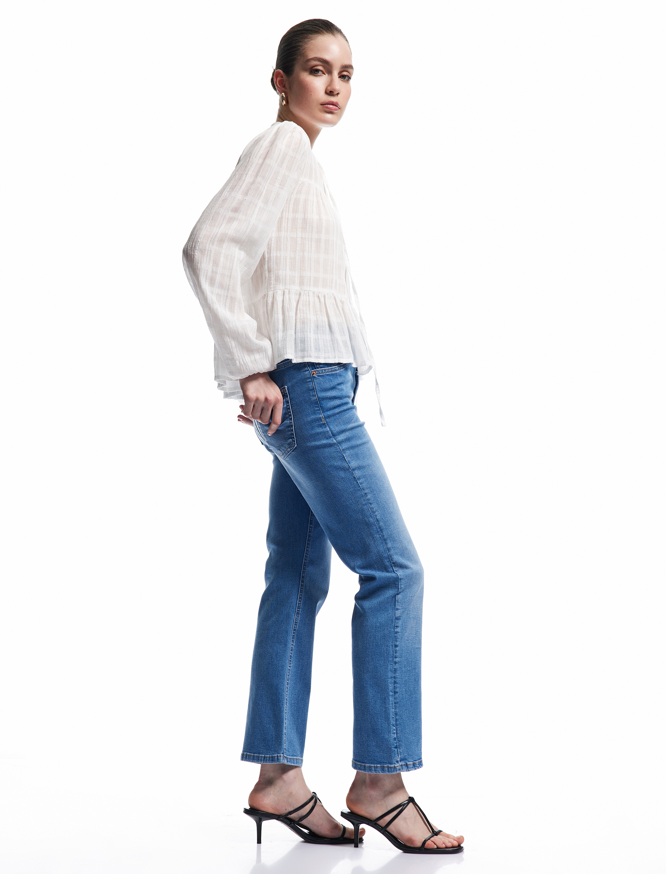   Yüksek Bel Kısa İspanyol Paça Jean Pantolon - Flare Jeans