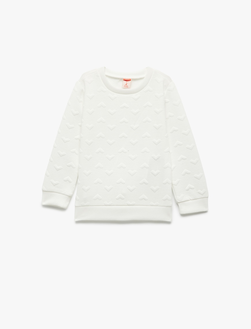  Kız Bebek Kalpli Uzun Kollu Bisiklet Yaka Sweatshirt