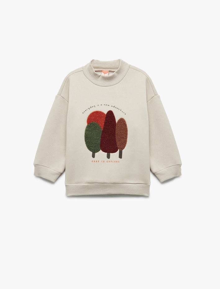 Erkek Bebek Nakışlı Uzun Kollu Şardonlu Dik Yaka Sweatshirt