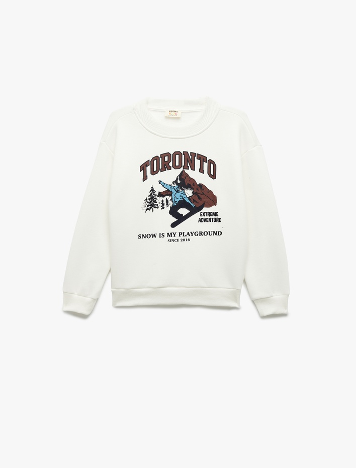 Erkek Çocuk Şardonlu Uzun Kollu Bisiklet Yaka Baskılı Sweatshirt