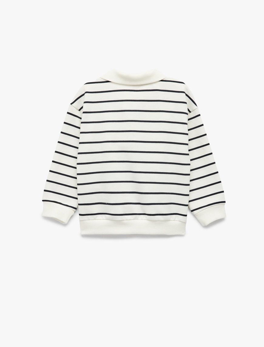  Erkek Bebek Şardonlu Uzun Kollu Oversize Pamuklu Düğmeli Polo Yaka Sweatshirt