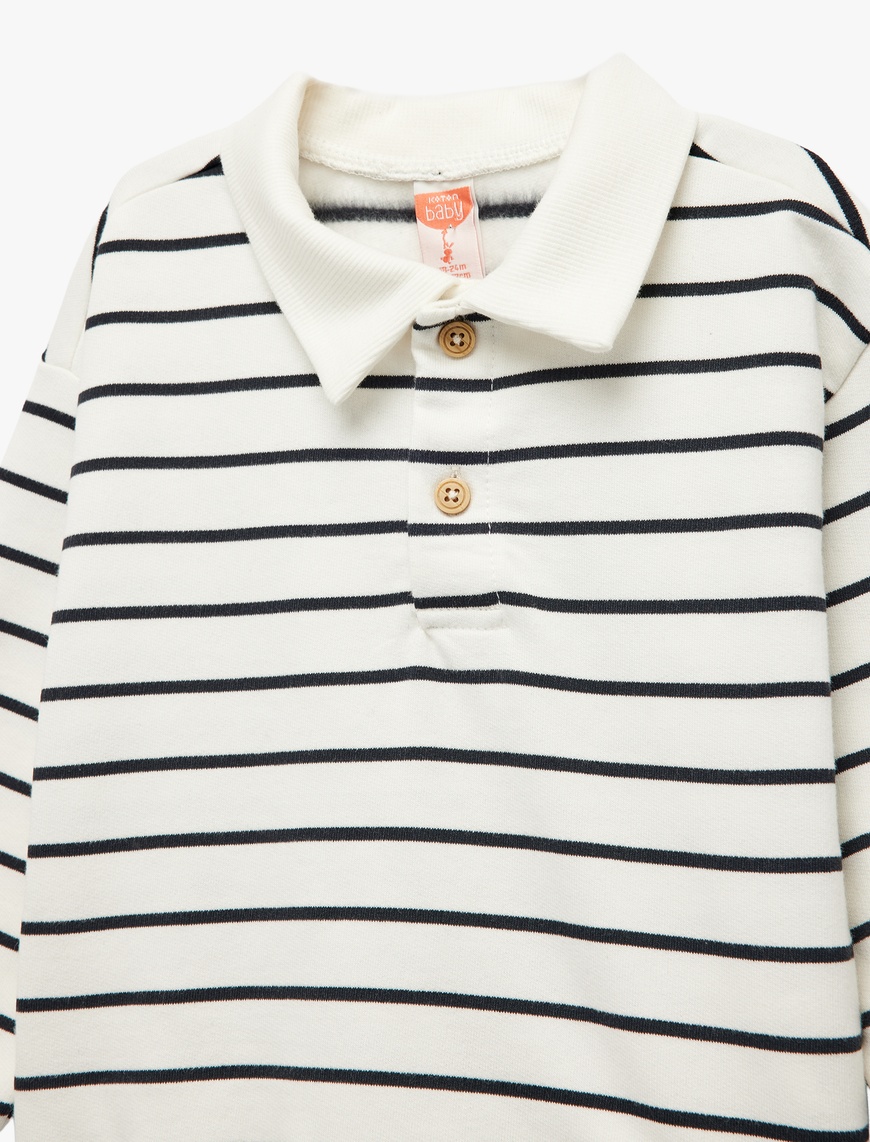  Erkek Bebek Şardonlu Uzun Kollu Oversize Pamuklu Düğmeli Polo Yaka Sweatshirt