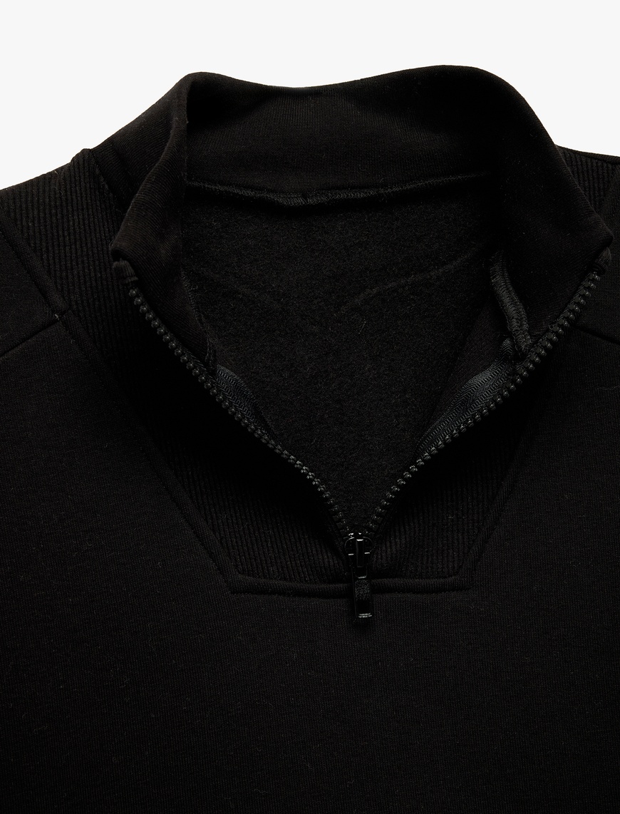  Kız Çocuk Şardonlu Uzun Kollu Dik Yaka Yarım Fermuarlı Sweatshirt