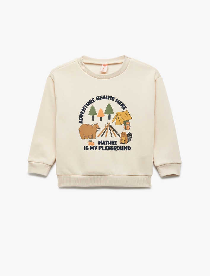 Erkek Bebek Uzun Kollu Şardonlu Bisiklet Yaka Baskılı Sweatshirt