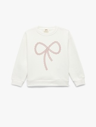 Uzun Kollu Bisiklet Yaka Şardonlu Fiyonk Baskılı Sweatshirt