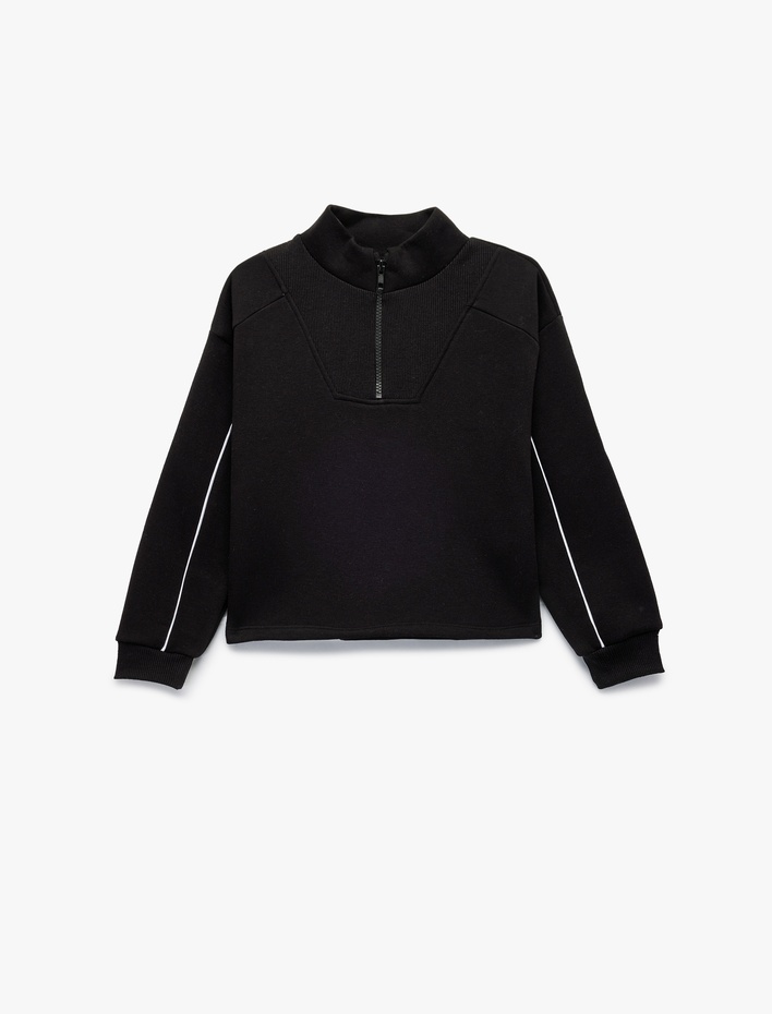 Kız Çocuk Şardonlu Uzun Kollu Dik Yaka Yarım Fermuarlı Sweatshirt
