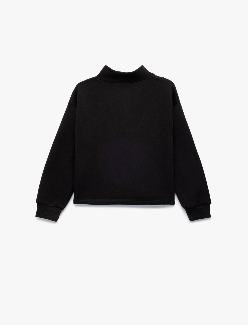  Kız Çocuk Şardonlu Uzun Kollu Dik Yaka Yarım Fermuarlı Sweatshirt