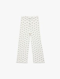 Kaşkorse Viskon Karışımlı Beli Lastikli Fiyonk Baskılı Geniş Paça Pantolon