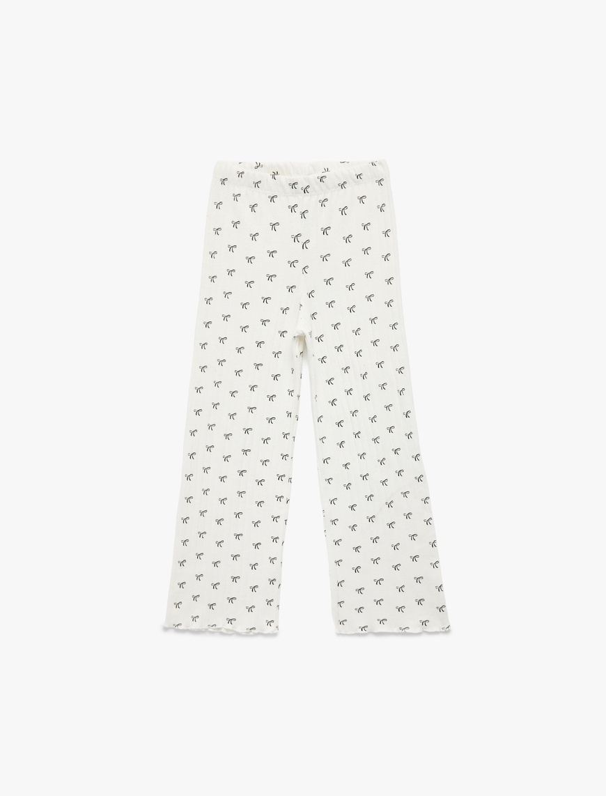  Kız Çocuk Kaşkorse Viskon Karışımlı Beli Lastikli Fiyonk Baskılı Geniş Paça Pantolon
