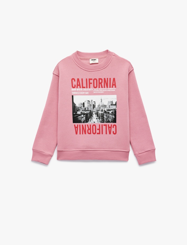 Kız Çocuk Uzun Kollu Bisiklet Yaka Baskılı Sweatshirt