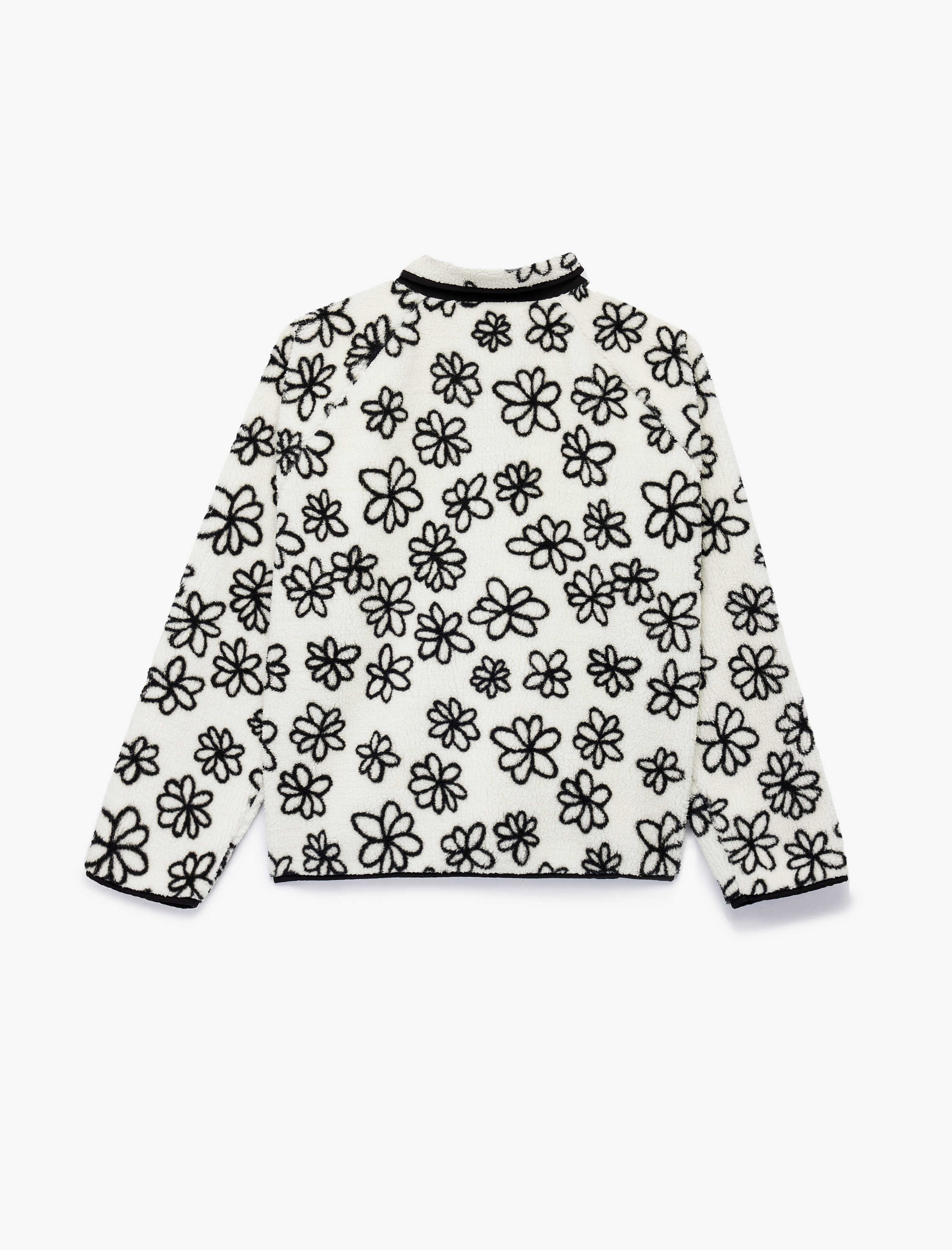 Dik Yaka Cep Detaylı Çiçek Desenli Fermuarlı Peluş Ceket