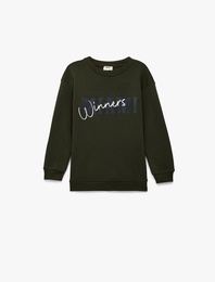 Baskılı Uzun Kollu Bisiklet Yaka Şardonlu Sweatshirt