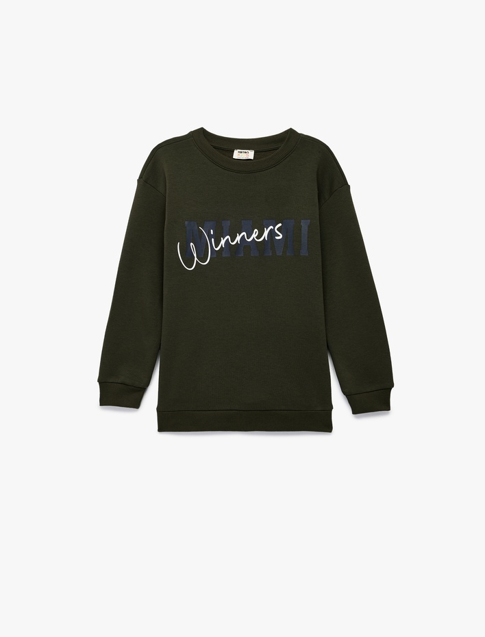 Erkek Çocuk Baskılı Uzun Kollu Bisiklet Yaka Şardonlu Sweatshirt