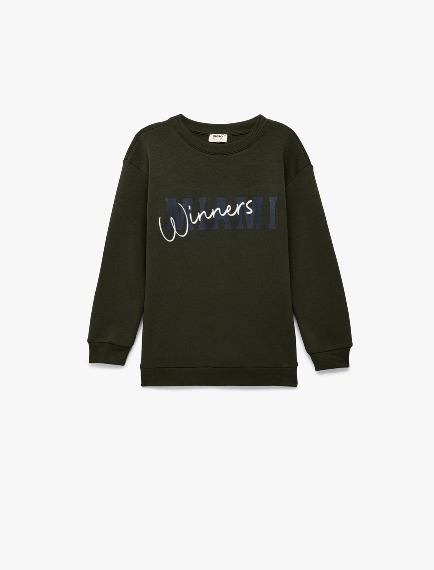  Erkek Çocuk Baskılı Uzun Kollu Bisiklet Yaka Şardonlu Sweatshirt
