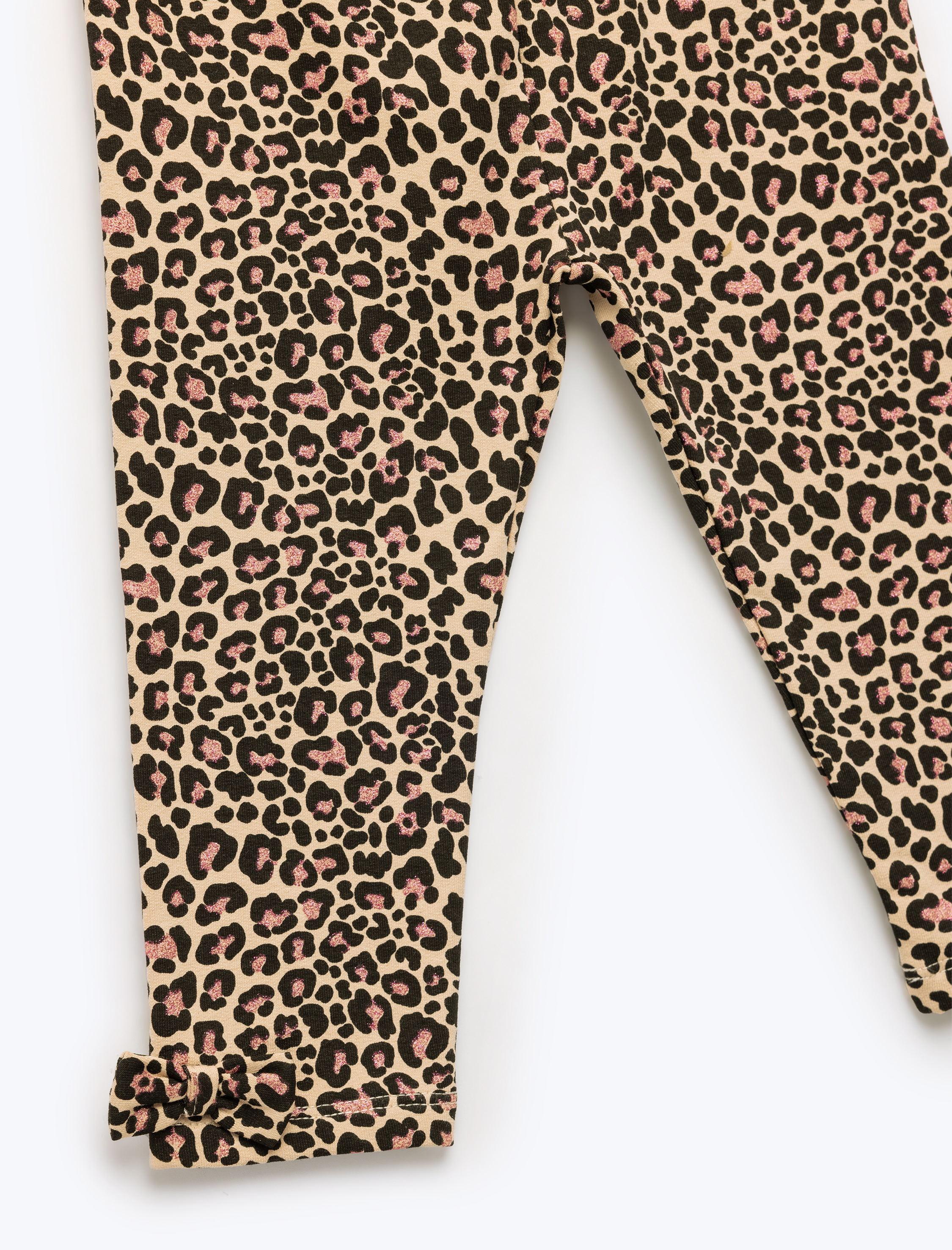  Kız Bebek Leopar Desenli Fiyonklu Pamuklu Uzun Tayt