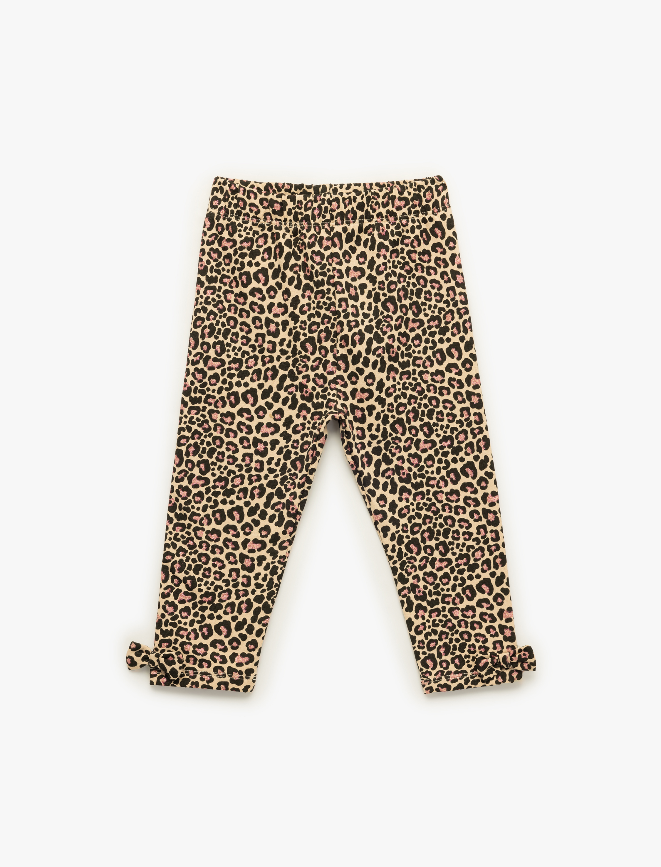  Kız Bebek Leopar Desenli Fiyonklu Pamuklu Uzun Tayt