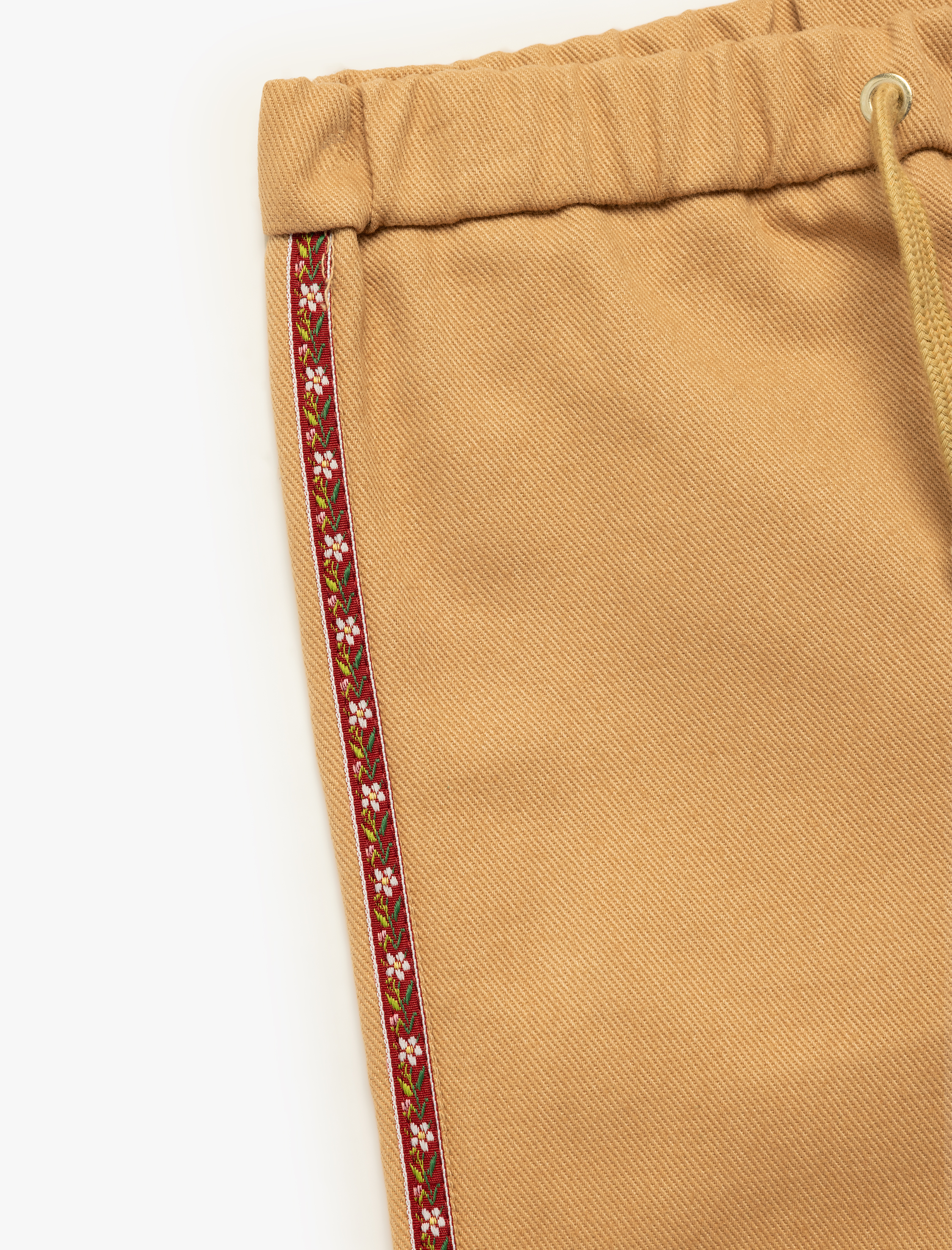  Kız Çocuk Pamuklu Rahat Kesim Yüksek Bel Beli Bağcıklı Şerit Detaylı Geniş Paça Pantolon