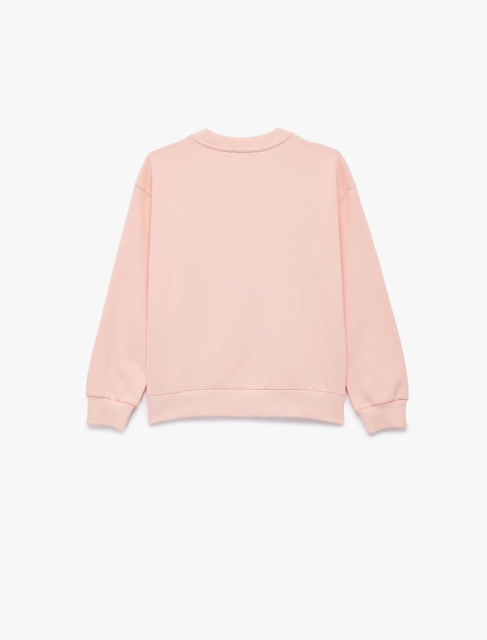 Kız Çocuk Simli Unicorn Baskılı Şardonlu Uzun Kollu Bisiklet Yaka Sweatshirt