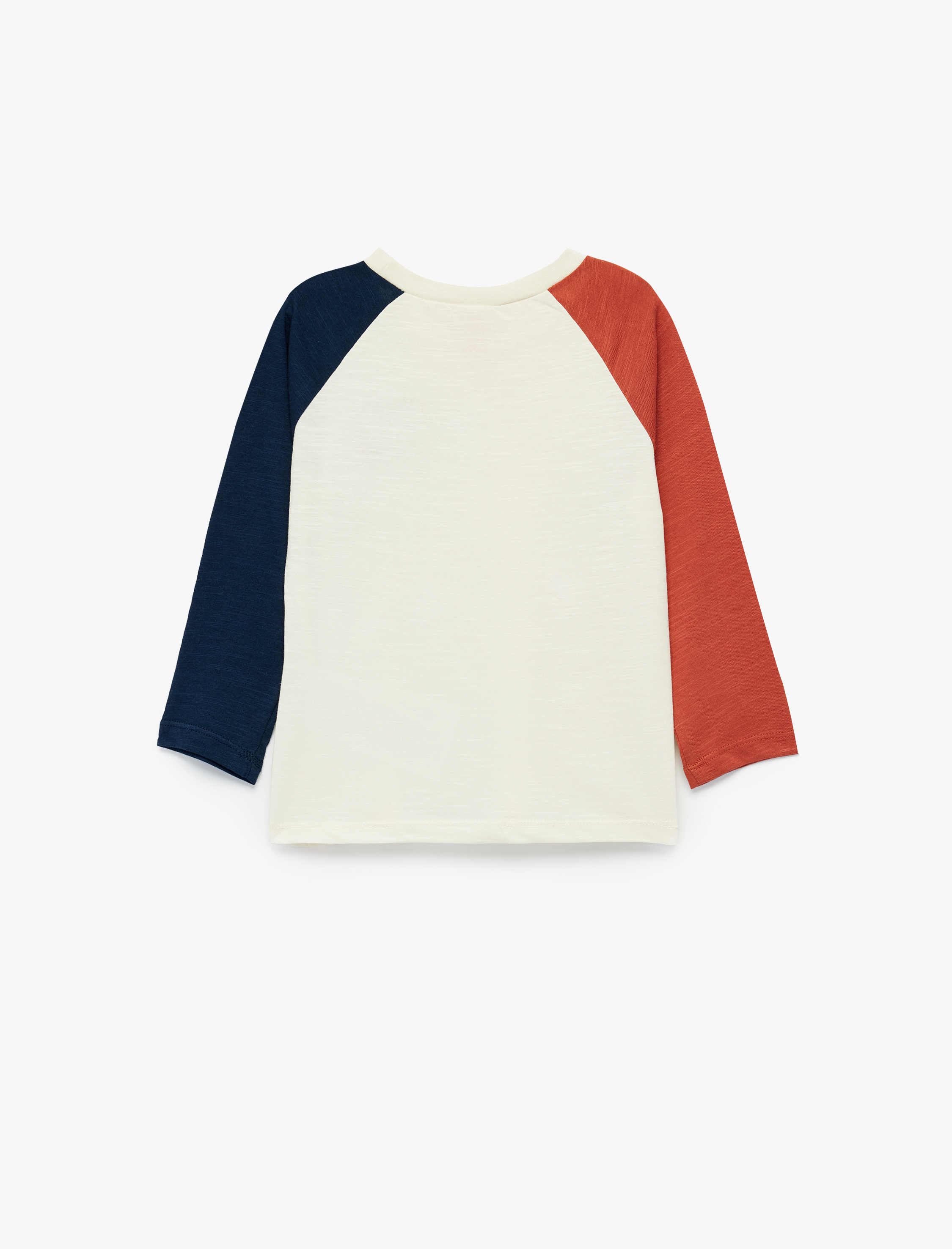  Erkek Bebek Pamuklu Nakışlı Uzun Kollu Renk Bloklu Bisiklet Yaka Tişört