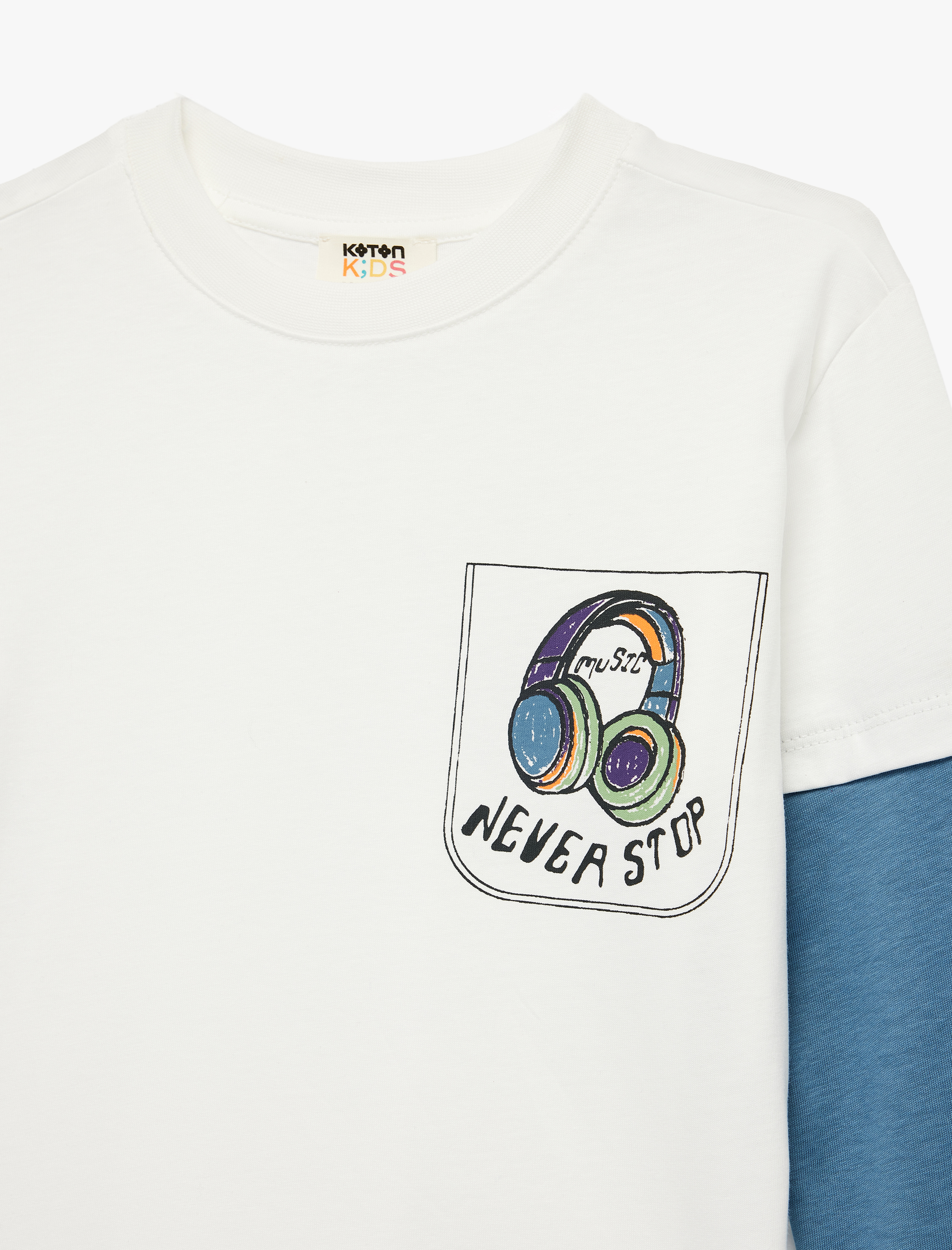  Erkek Çocuk Pamuklu Uzun Takma Kollu Bisiklet Yaka Baskılı Tişört