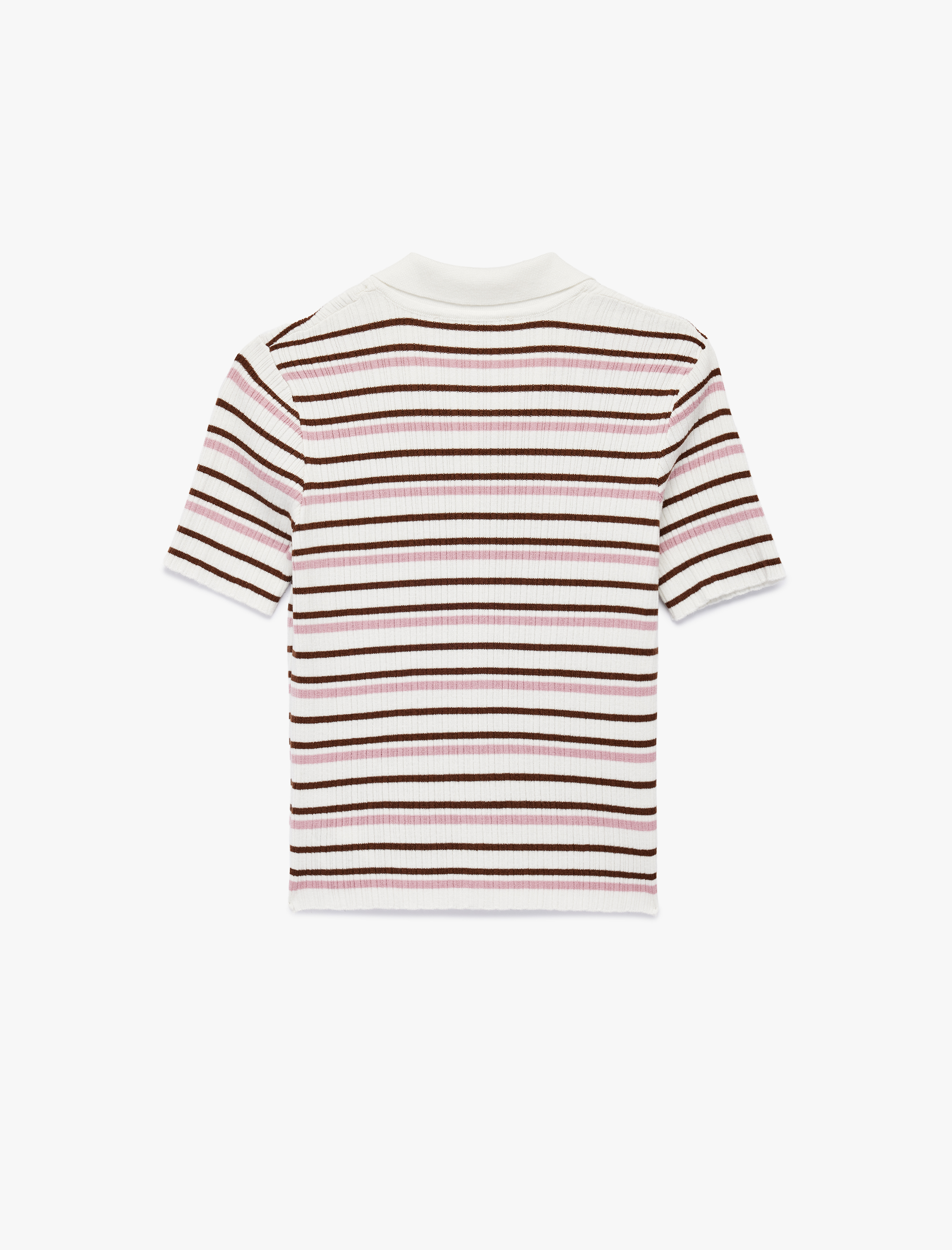 Çizgili Düğmeli Polo Yaka Kısa Kollu Triko Bluz