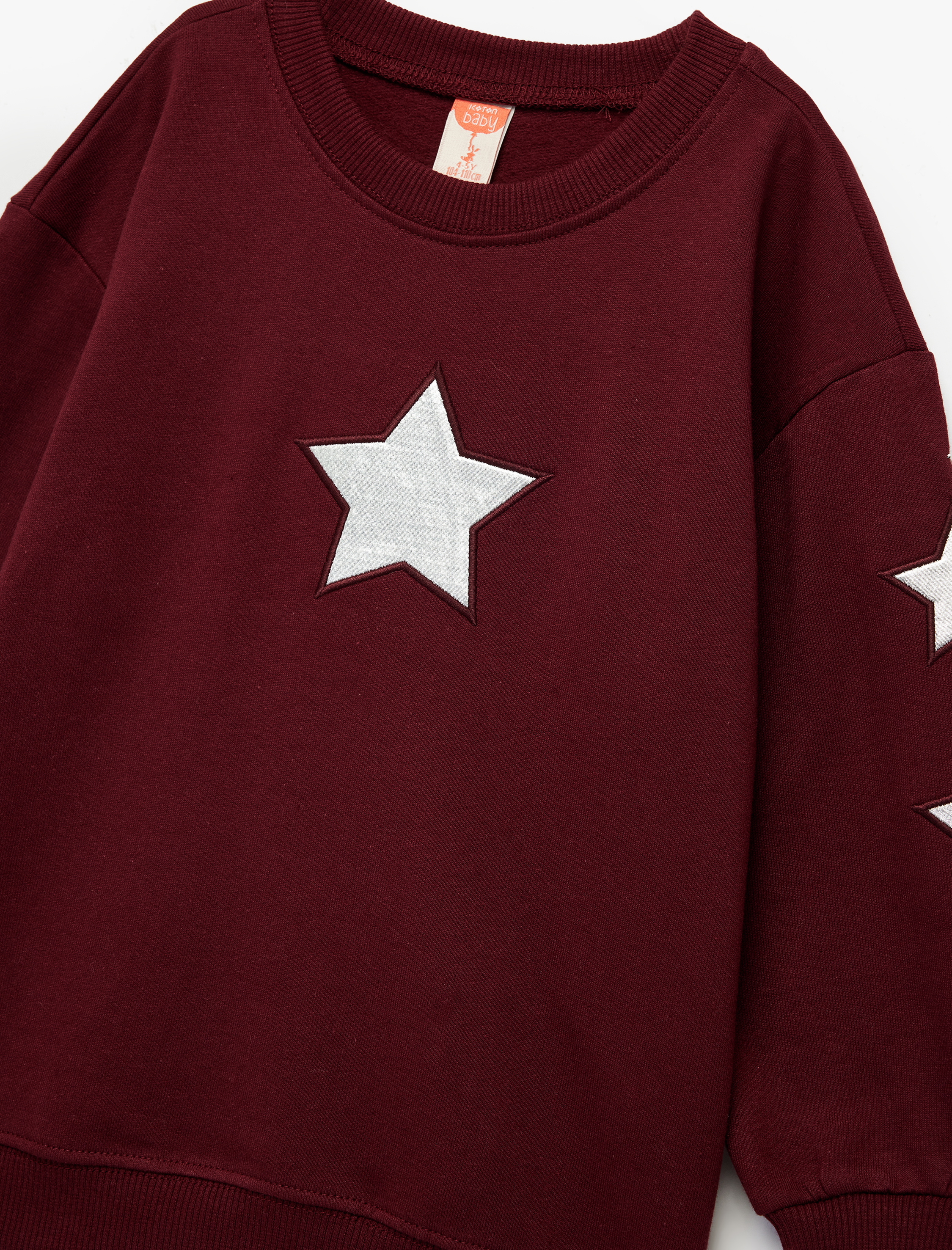  Kız Bebek Pamuklu Bisiklet Yaka Şardonlu Pullu Yıldız İşlemeli Sweatshirt