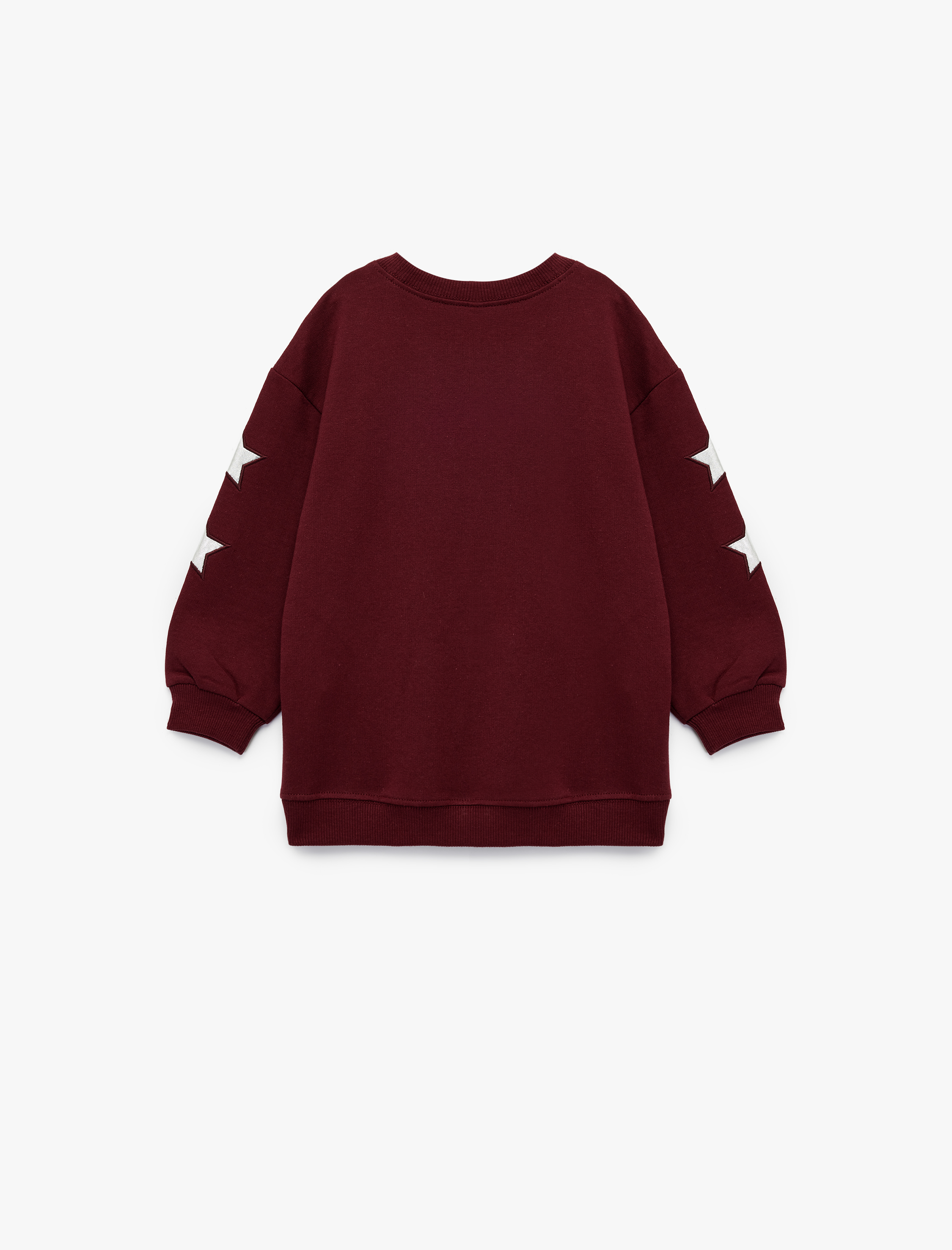  Kız Bebek Pamuklu Bisiklet Yaka Şardonlu Pullu Yıldız İşlemeli Sweatshirt