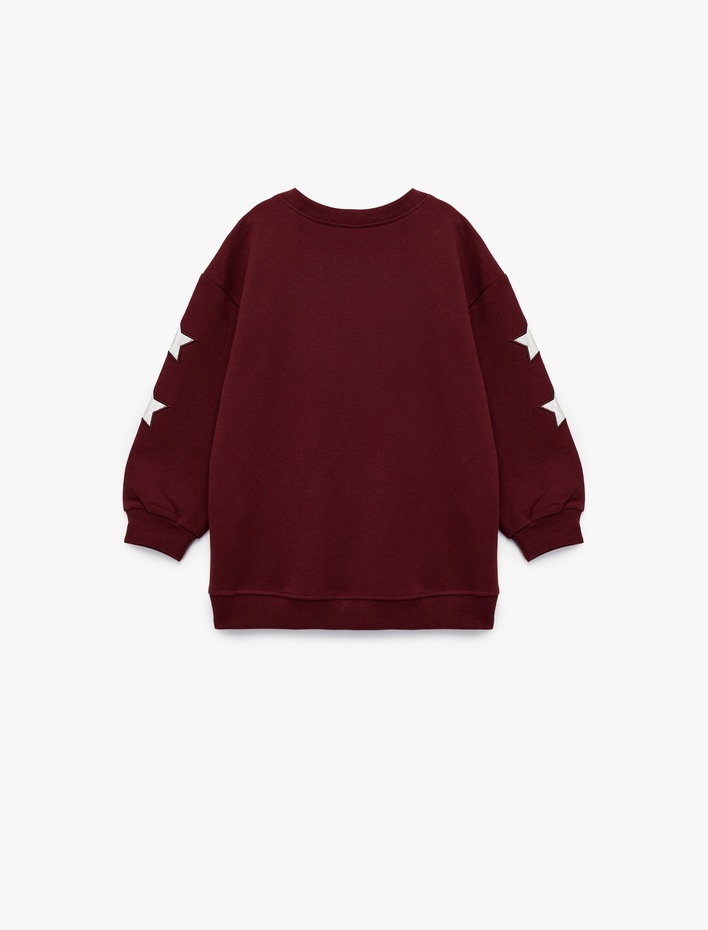 Kız Bebek Pamuklu Bisiklet Yaka Şardonlu Pullu Yıldız İşlemeli Sweatshirt