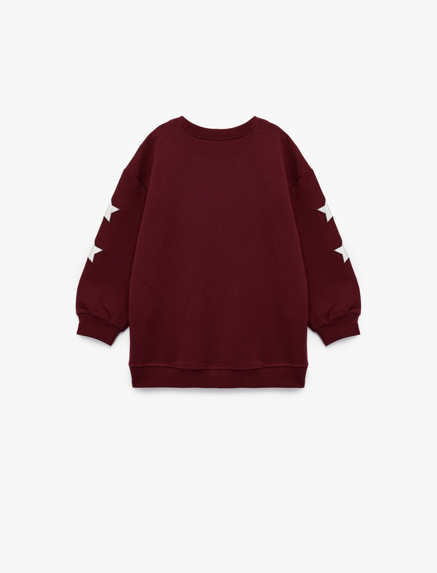  Kız Bebek Pamuklu Bisiklet Yaka Şardonlu Pullu Yıldız İşlemeli Sweatshirt