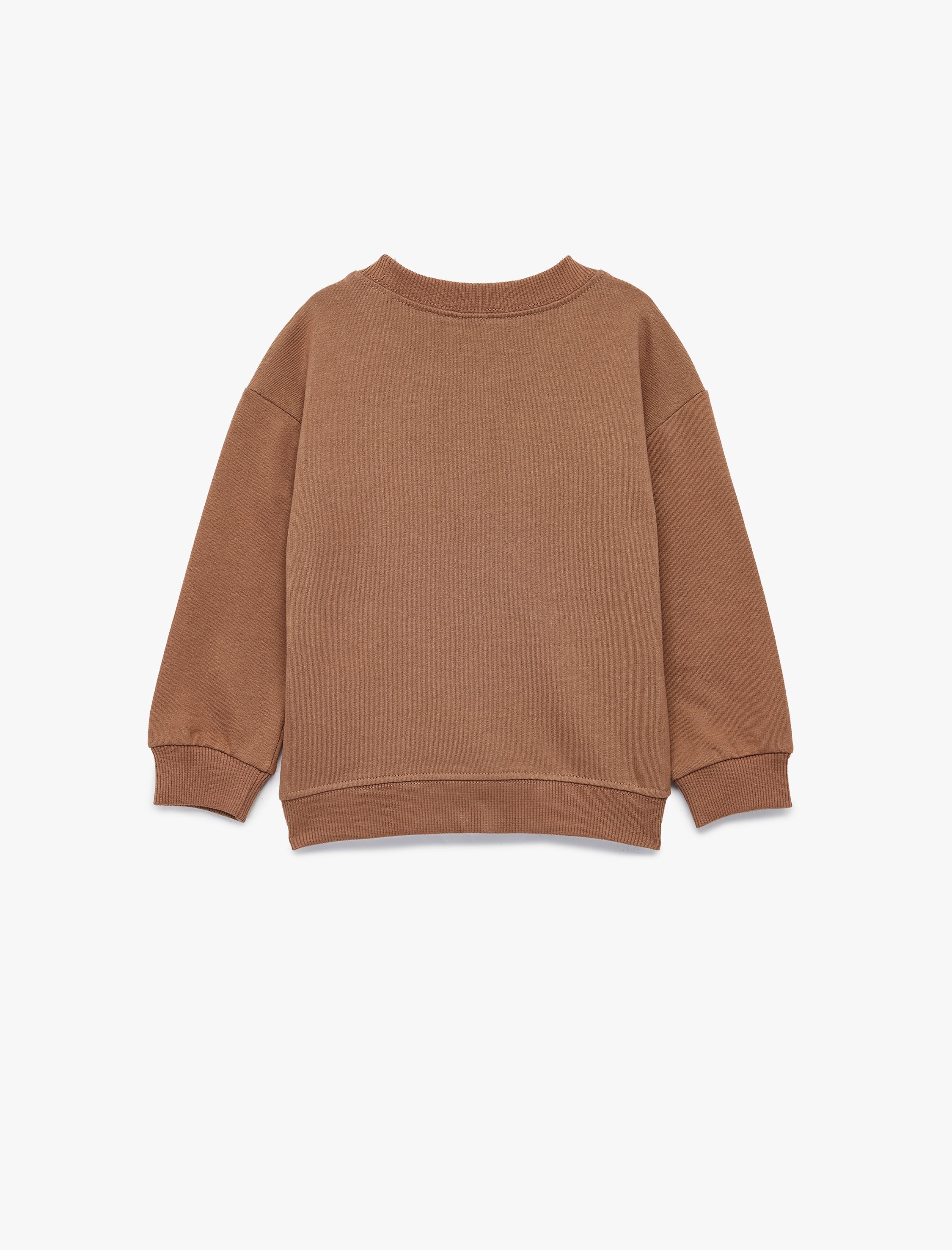  Erkek Bebek Şardonlu Ayıcık Nakışlı Uzun Kollu Pamuklu Bisiklet Yaka Sweatshirt