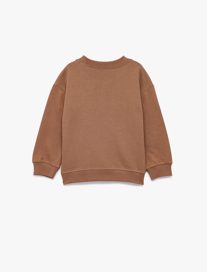 Erkek Bebek Şardonlu Ayıcık Nakışlı Uzun Kollu Pamuklu Bisiklet Yaka Sweatshirt