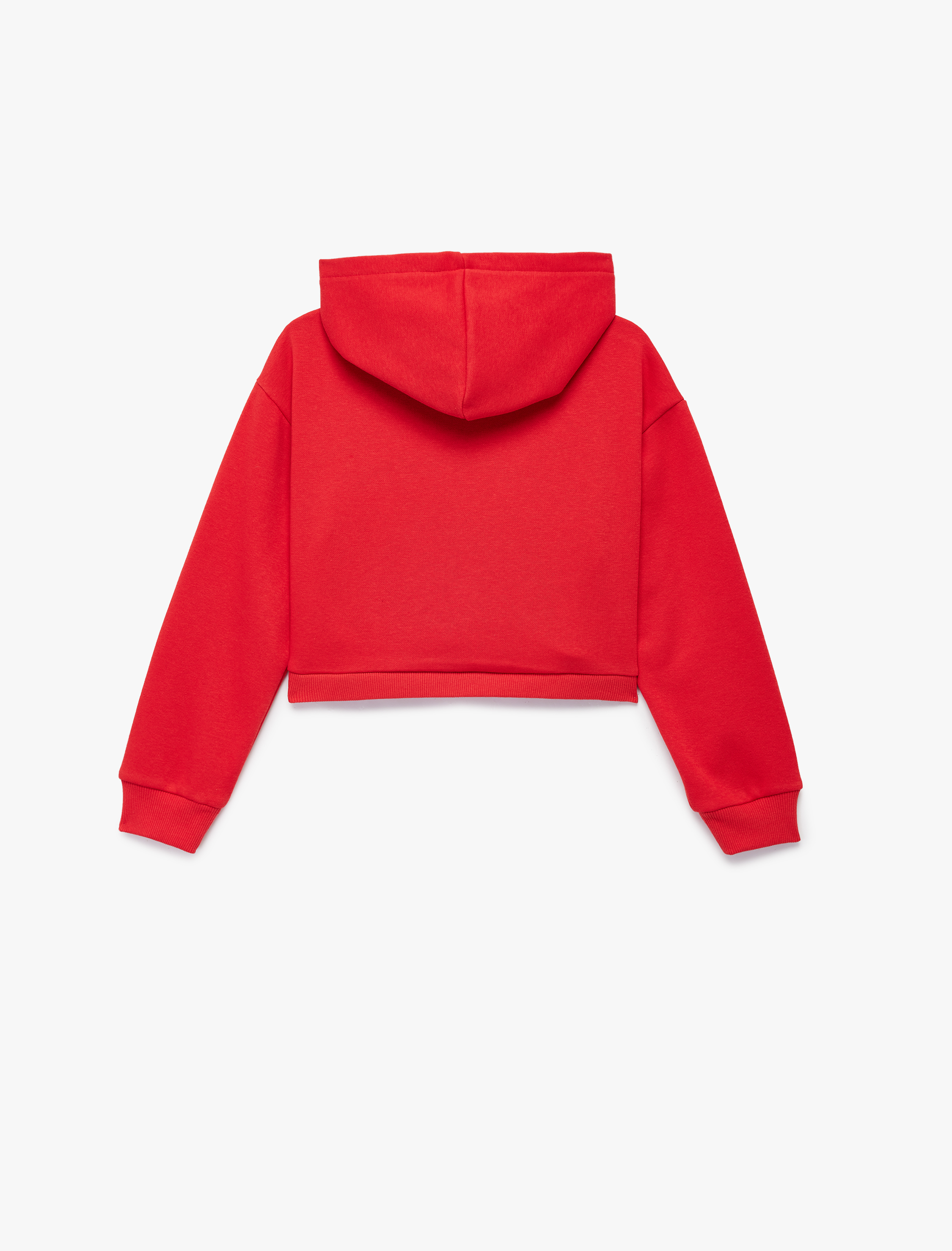  Kız Çocuk Aplike Detaylı Şardonlu Uzun Kollu Kapüşonlu Crop Sweatshirt